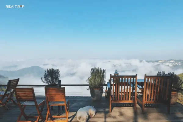 A cozy café in Da Lat City with wide views over the hills