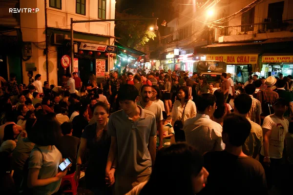 Crowded Ta Hien Beer Street at Night